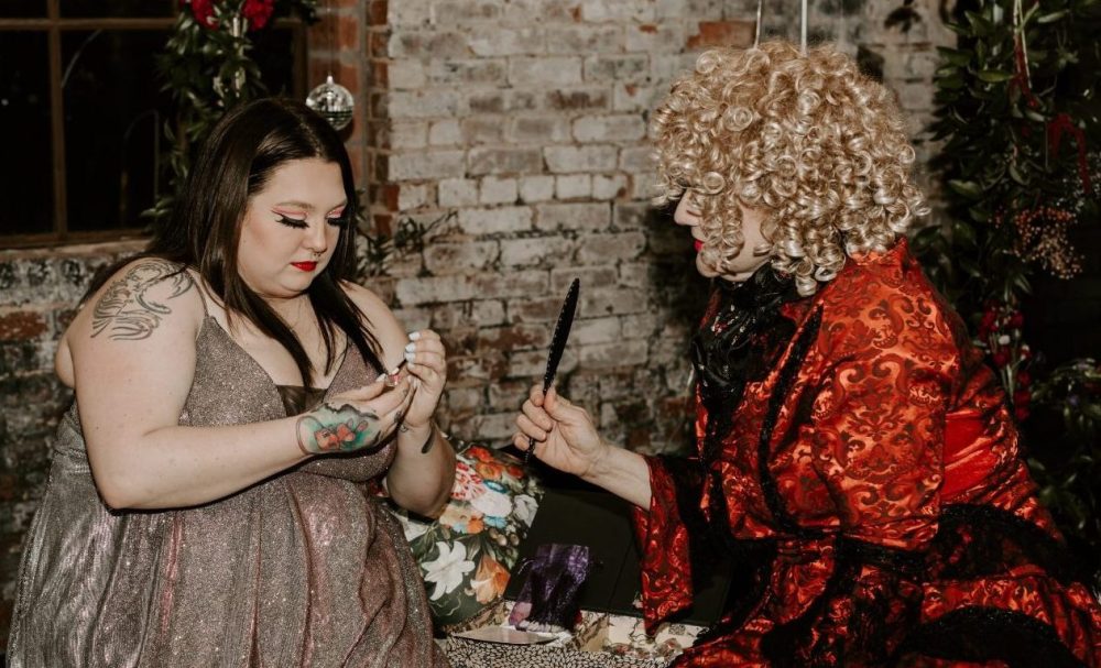 Weddings of all kinds- Lip Print Analysis - two women in fancy attire - Handy Entertainment