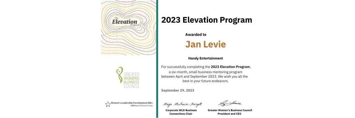 2023 Elevation Program Certificate from UPS and GWBC- Handy Entertainment
